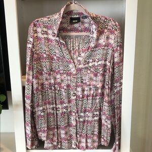 Maeve long sleeve V neck collared Aztec Blouse.